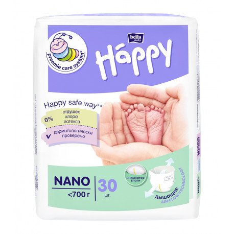 Підгузки Bella Baby HAPPY NANO (˂ 700 г) 30 шт.