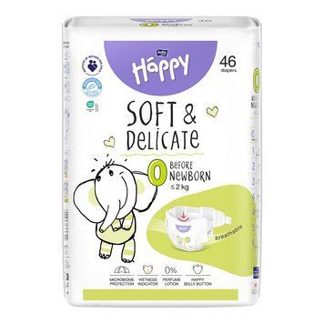 Підгузки дитячі одноразові HAPPY BELLA BABY before newborn (вага 0-2 кг, 46 шт) 605322 фото
